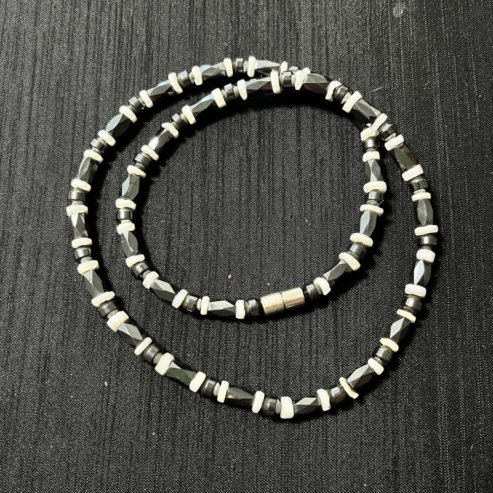 Hematite Magnetic Necklace 18 Inched Black & White Barrel Clasp